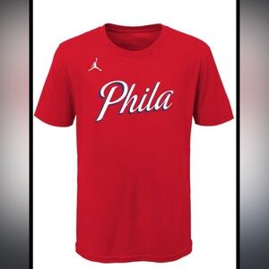 NIKE Air Jordan PHILADELPHIA 76ers Red shirt sleeve tee shirt Youth size Lrg